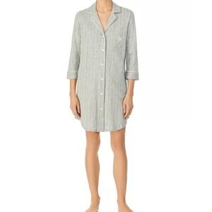 Lauren Ralph Lauren Nightshirt Women Large Grey Pinstripe Cotton 3/4 Sleeve L